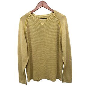 32 BAR BLUES Mens Mustard Waffle Knit Long Sleeve Cotton Pullover Crewneck Sweat